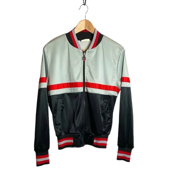 Vintage Y2K Bonnie Sportswear Nylon Full Zip Track Bomber Jacket Gray Black Sz S - Picture 1 of 5